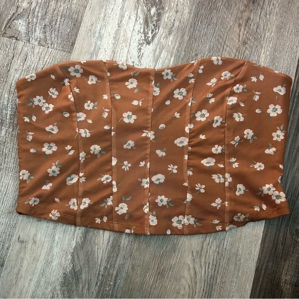 Altar'd State Women’s Mesh Floral Tube Top, Brown XXL